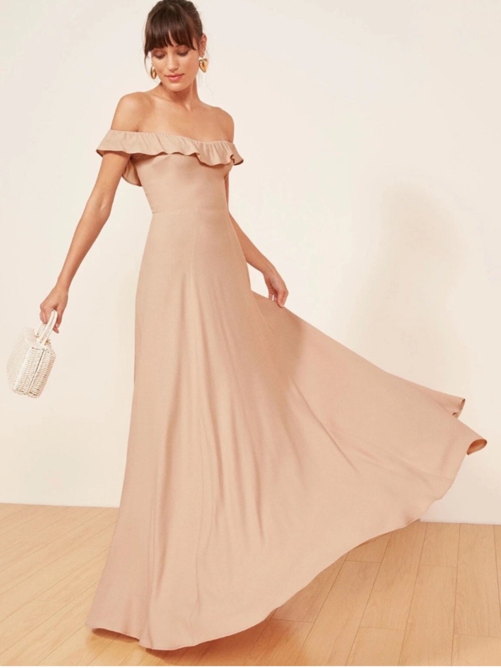 Reformation Pink Blush Verbena Off Shoulder Ruffle Maxi Dress Size 8 DAMAGED